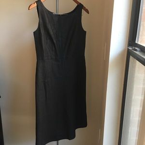 NWT Lafayette 148 NY Black Linen Midi Sheath Dress